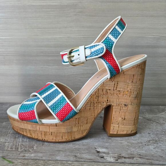 Kate Spade New York Grace Raffia Cork Platform Heels Womens Size 8 Sandal - Picture 3 of 15